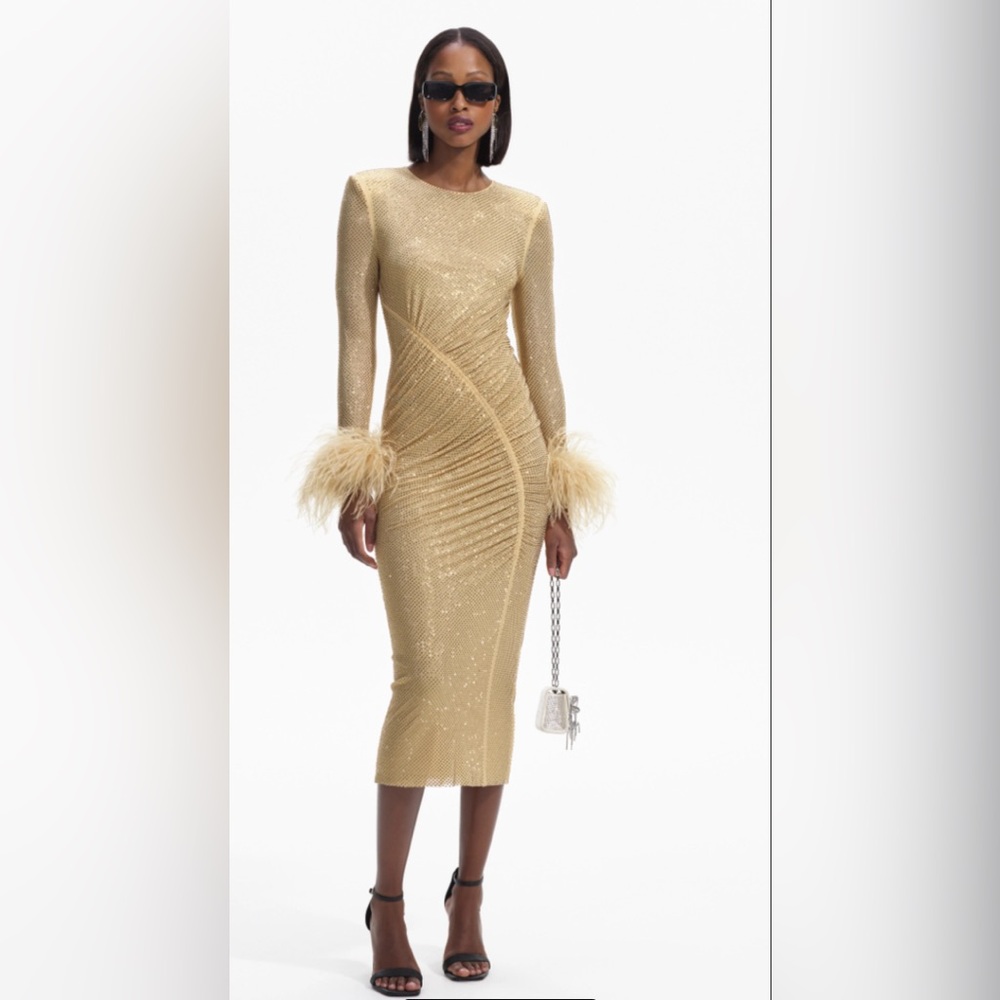 Beautiful self portrait gold feather midi dress
